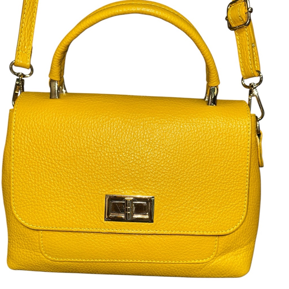 Diva’s Bag Yellow Italian Leather Handbag/Crossbody with Detachable Strap‎ EUC